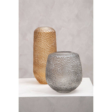 Medium Embossed Grey Glass Vase | Colbie