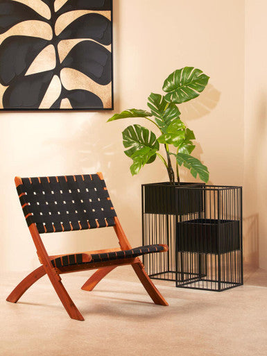 Alden Black Metal Square Floor Standing Planter with Elevated Pot