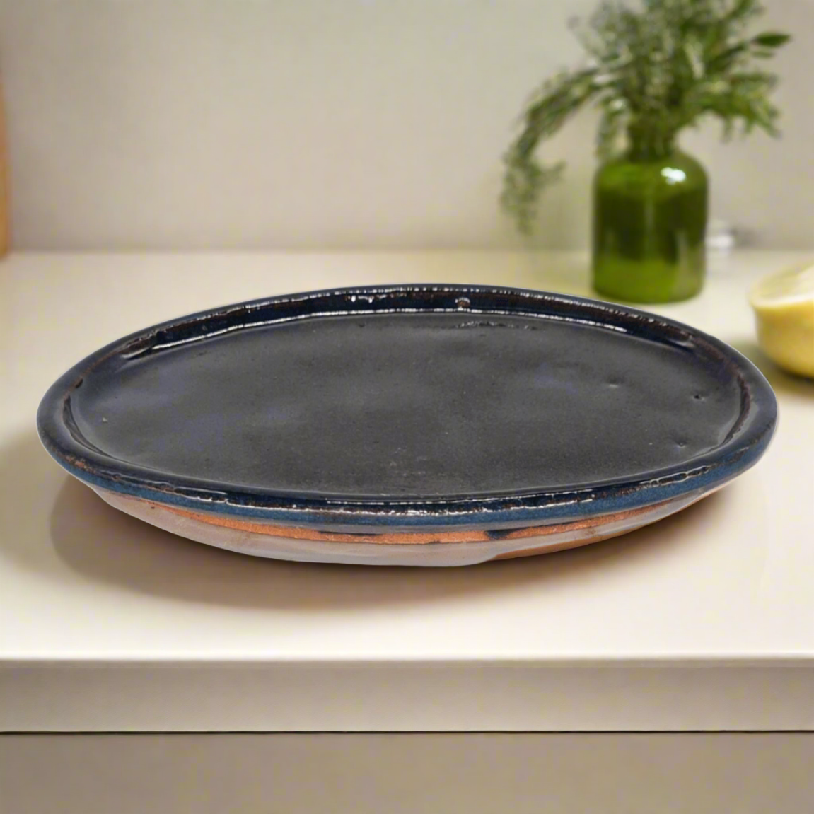 20cm Glazed Bonsai Pot Drip Tray | Oval