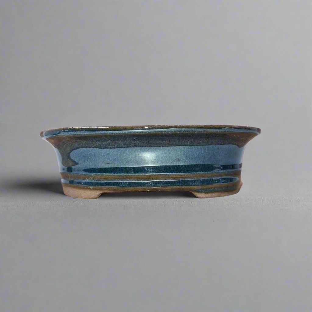 Blue Oval Glazed Bonsai Pot 16cm x 12cm x 4cm