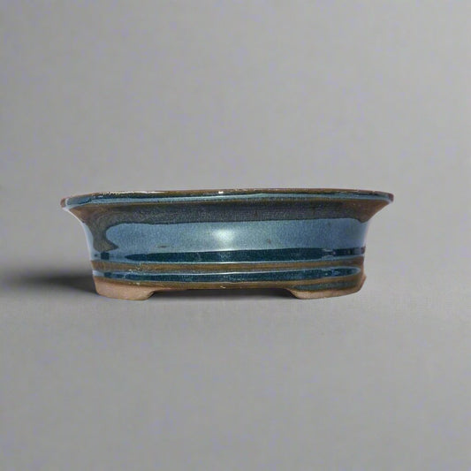 Blue Oval Glazed Bonsai Pot 16cm x 12cm x 4cm