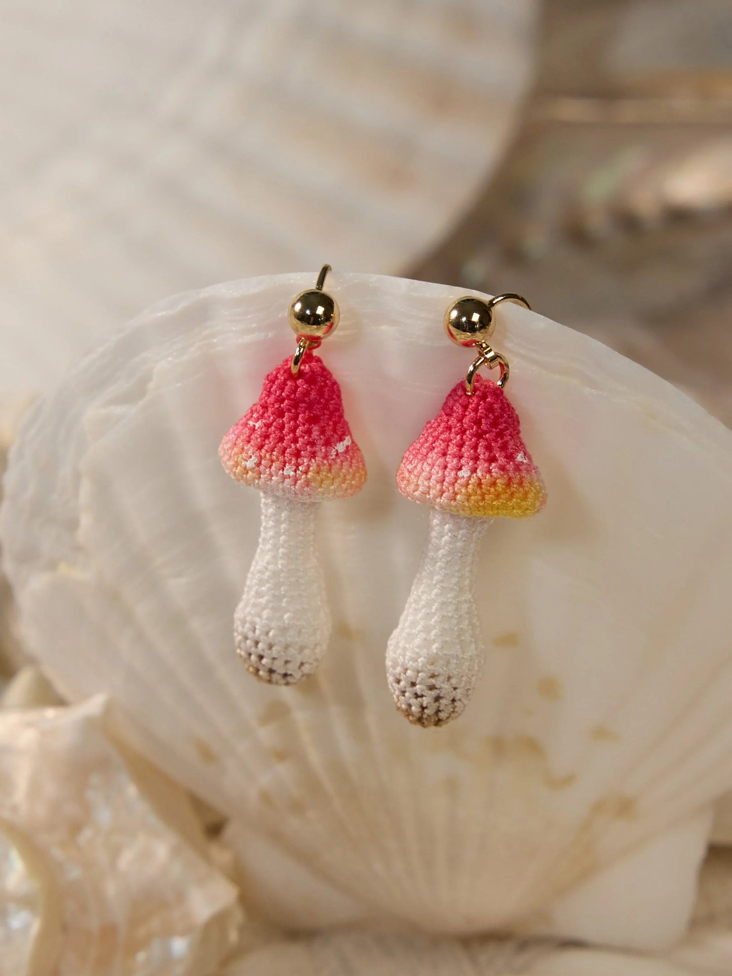 Blushing Mushroom Fairy Earrings Handmade Crochet Gift
