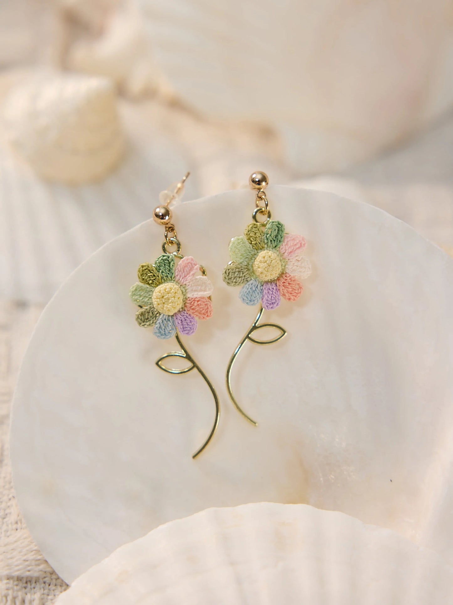 Spinning Sunflower Micro Earrings Handmade Crochet Gift