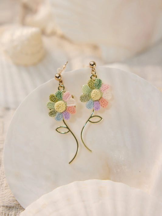 Spinning Sunflower Micro Earrings Handmade Crochet Gift