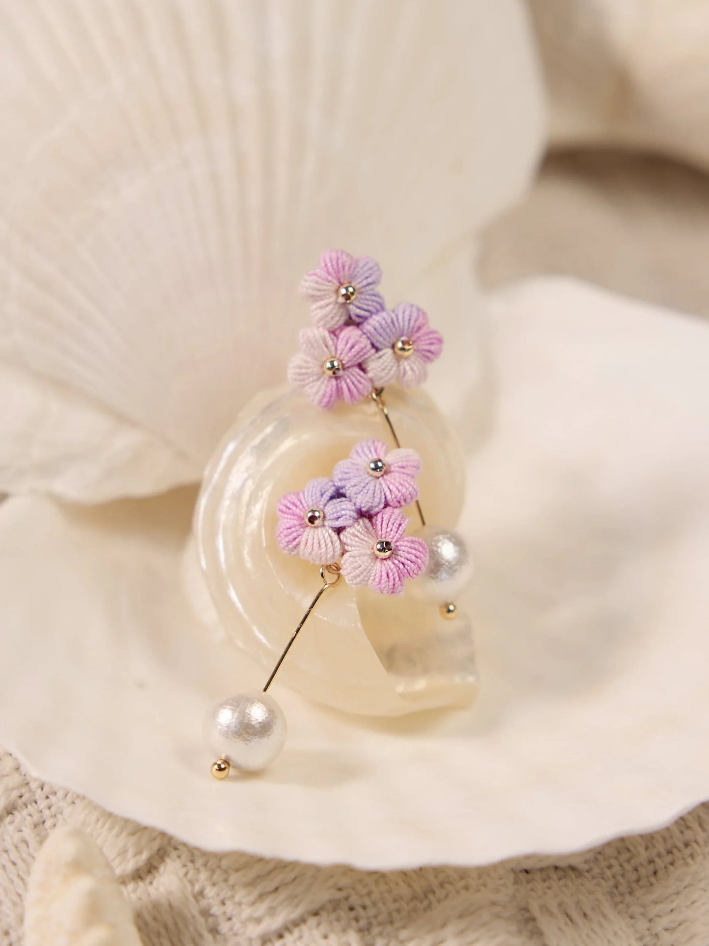 Pearl Bloom Micro Crochet Earrings Floral Gift
