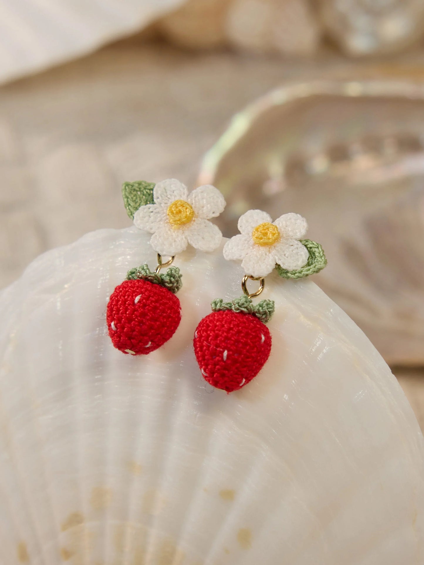 Strawberry Bloom Micro Crochet Earrings Handcrafted Gift