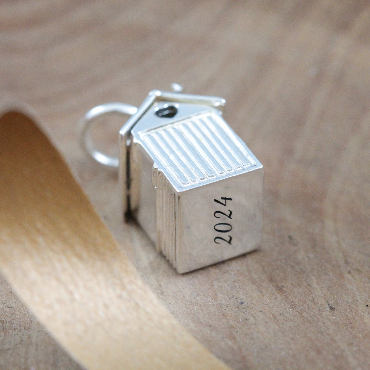 Beach Hut Personalised Silver Charm