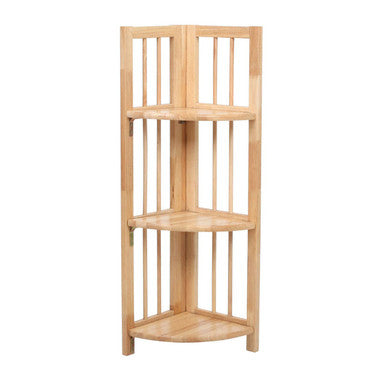 Heva Natural Tropical Hevea Wood 3 Tier Corner Shelf Unit