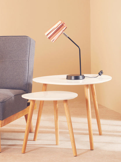 Nostra White Gloss and Bamboo Set of 2 Triangular Side Tables