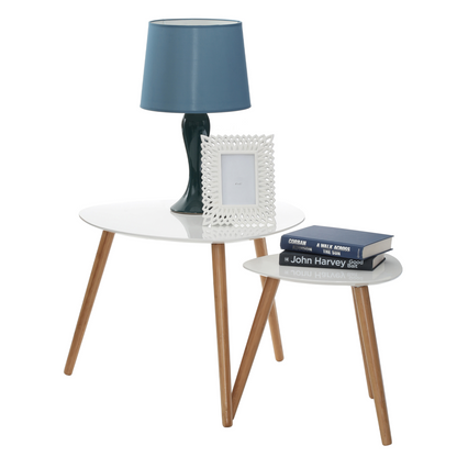 Nostra White Gloss and Bamboo Set of 2 Triangular Side Tables