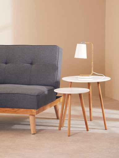 Nostra White Gloss and Bamboo Set of 2 Round Side Tables