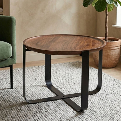 Templar Mango Wood and Black Finish Round Side Table