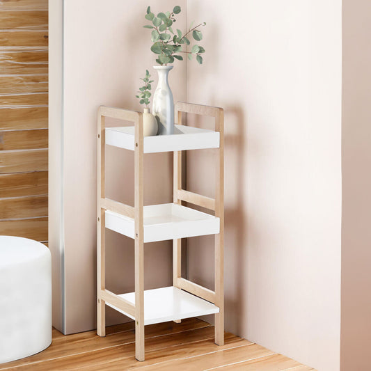 Arla Natural and White Wooden 3 Tier Bathroom Shelf Unit