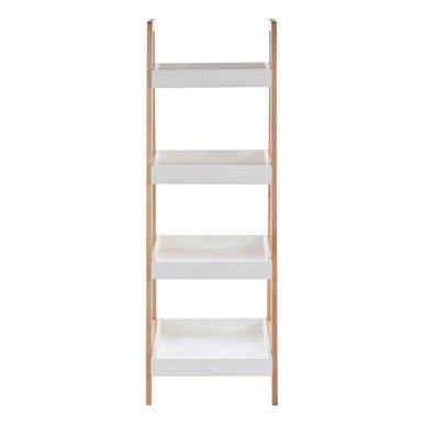 Arla Natural and White Birch Wood 4 Tier Bathroom Shelf Unit