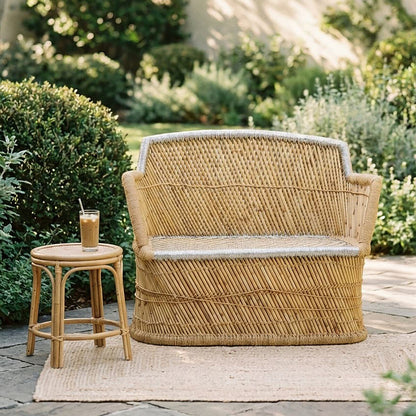 Rowan Natural and Silver Woven Bamboo 2 Seater Sofa