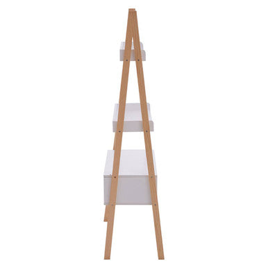 Rostok White and Natural Wood Ladder Shelf Unit with Drawer