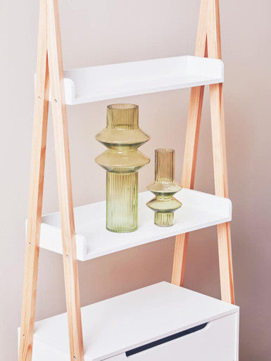 Rostok White and Natural Wood Ladder Shelf Unit with Drawer