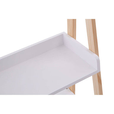 Rostok White and Natural Wood Ladder Shelf Unit with Drawer