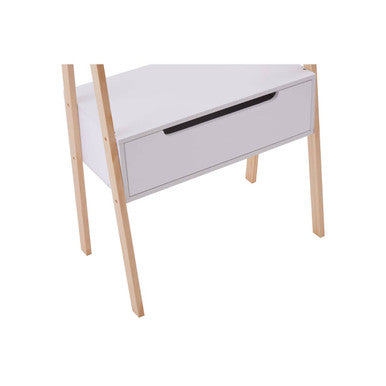 Rostok White and Natural Wood Ladder Shelf Unit with Drawer