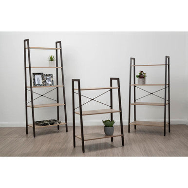 Bradbury Grey Oak Veneer 4 Tier Ladder Shelf Unit