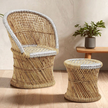 Rowan Natural and Grey Bamboo Chair and Stool Set
