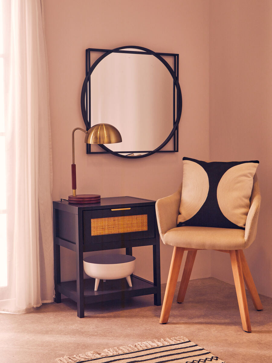 Sherman Black Finish and Natural Rattan 1 Drawer Side Table