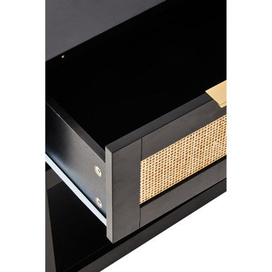 Sherman Black Finish and Natural Rattan 1 Drawer Side Table