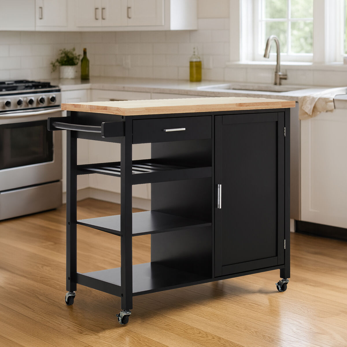 Frankfurt Black Wooden Kitchen Trolley