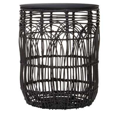 Arles Black Rattan Round Side Table