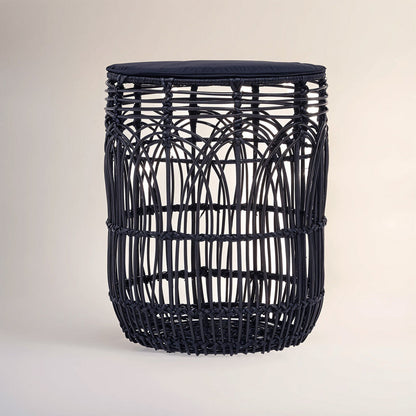 Arles Black Rattan Round Side Table