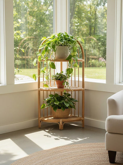 Mataram Natural Rattan 3 Tier Corner Shelf Unit
