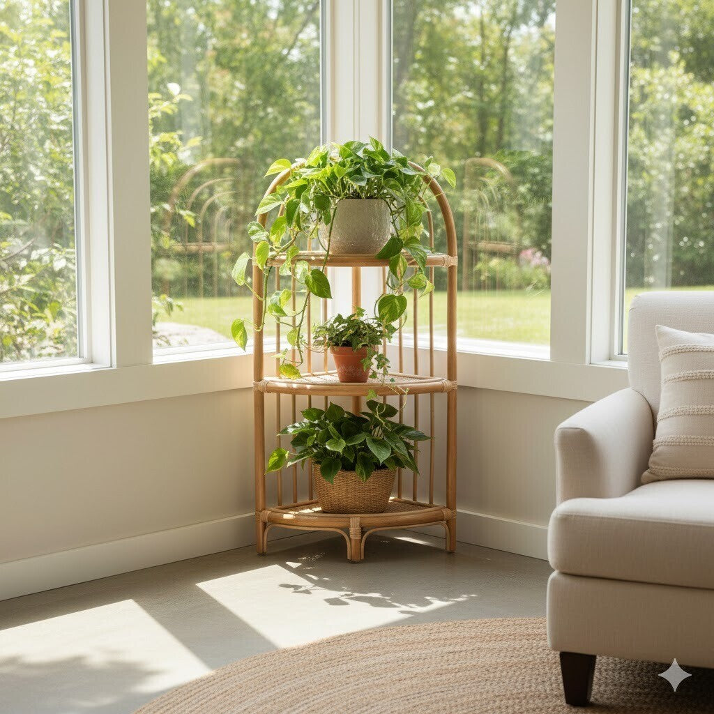 Mataram Natural Rattan 3 Tier Corner Shelf Unit
