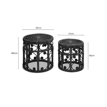 Mataram Black Natural Rattan Set of 2 Tables