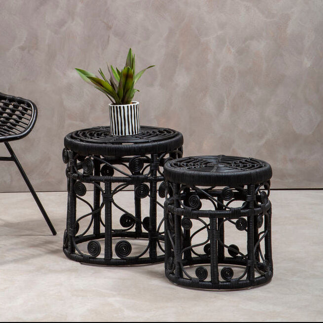 Mataram Black Natural Rattan Set of 2 Tables