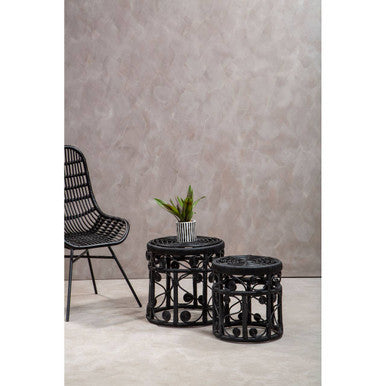 Mataram Black Natural Rattan Set of 2 Tables