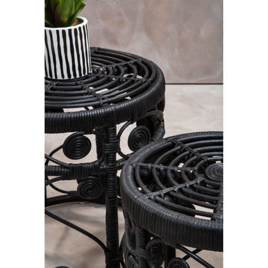 Mataram Black Natural Rattan Set of 2 Tables