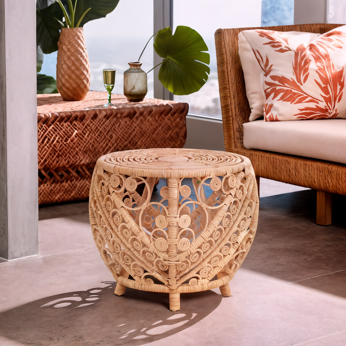 Mataram Natural Rattan Round Side Table
