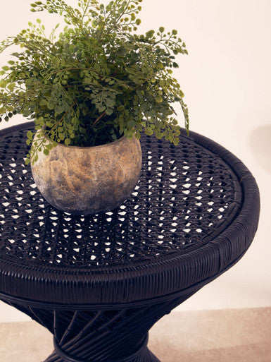 Mataram Black Finish Rattan Hourglass Side Table