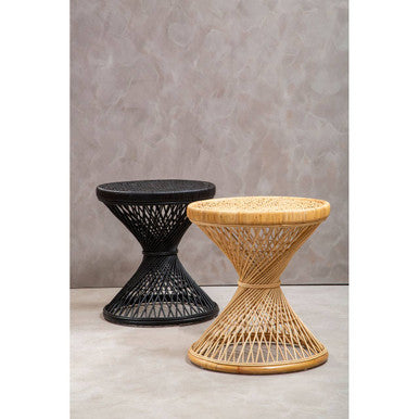 Mataram Black Finish Rattan Hourglass Side Table