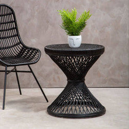 Mataram Black Finish Rattan Hourglass Side Table