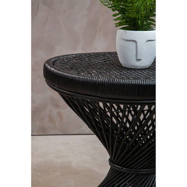 Mataram Black Finish Rattan Hourglass Side Table