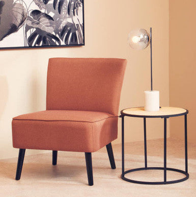 Depok Natural Rattan and Black Finish Metal Round Side Table