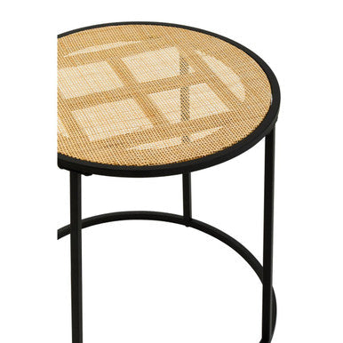 Depok Natural Rattan and Black Finish Metal Round Side Table