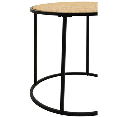 Depok Natural Rattan and Black Finish Metal Round Side Table