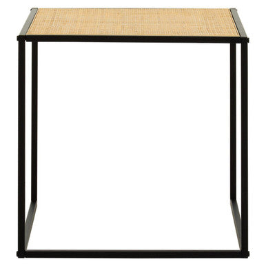 Depok Natural Rattan and Black Finish Metal Square Side Table