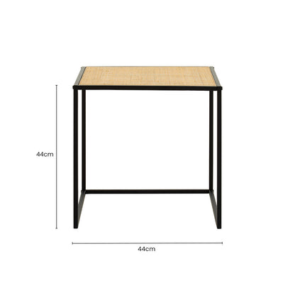 Depok Natural Rattan and Black Finish Metal Square Side Table