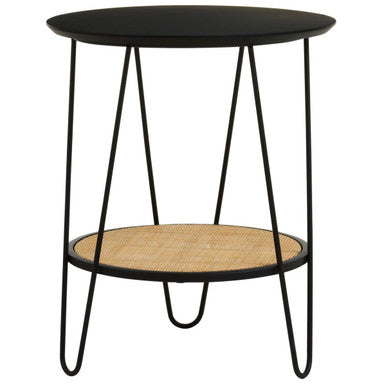 Depok Natural Rattan and Black Finish Metal 2 Tier Side Table