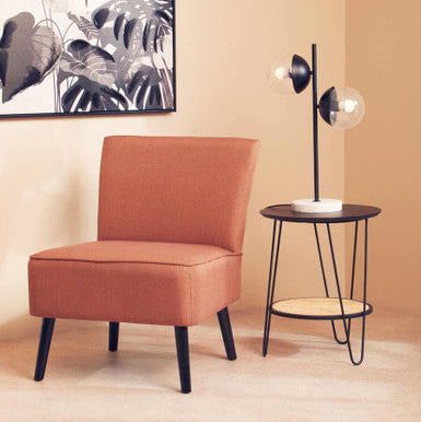 Depok Natural Rattan and Black Finish Metal 2 Tier Side Table