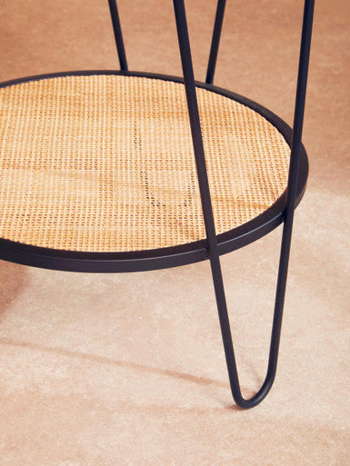 Depok Natural Rattan and Black Finish Metal 2 Tier Side Table