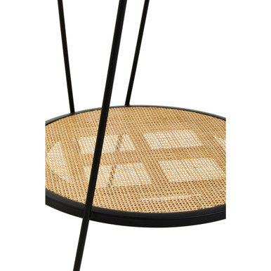 Depok Natural Rattan and Black Finish Metal 2 Tier Side Table